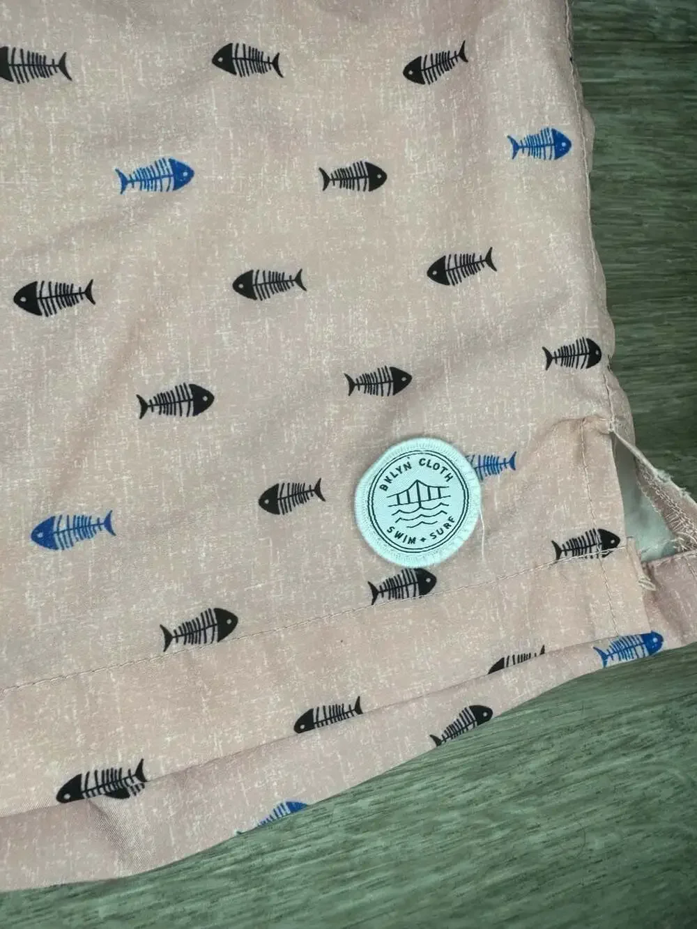 Brooklyn Cloth Surf Ave Swim Trunk Size M Pink Fish Bones